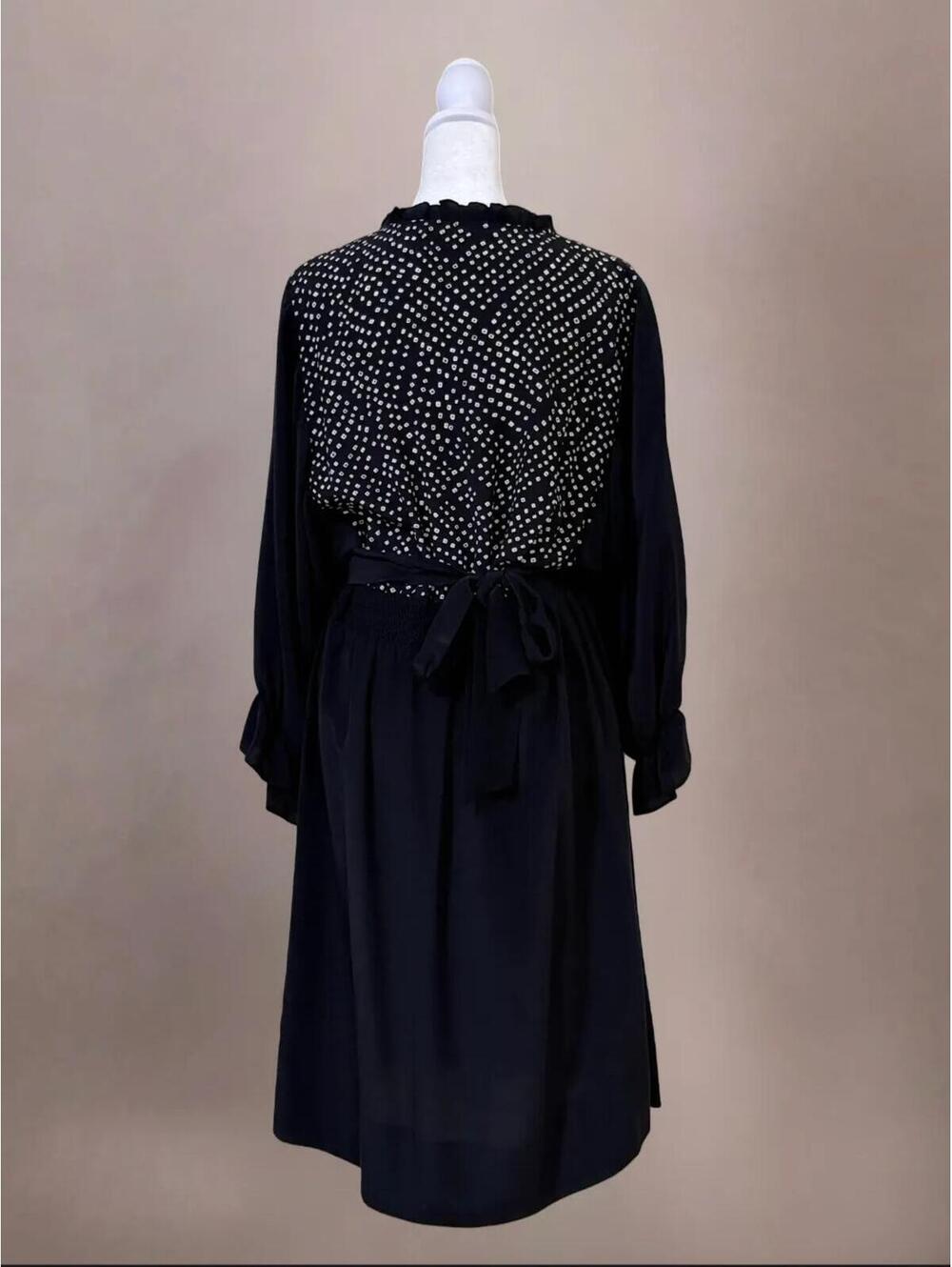 BCBG Black Ruffle Sleeve Midi Dress Polka Dot Geometric Print V-Neck - Picture 4 of 5